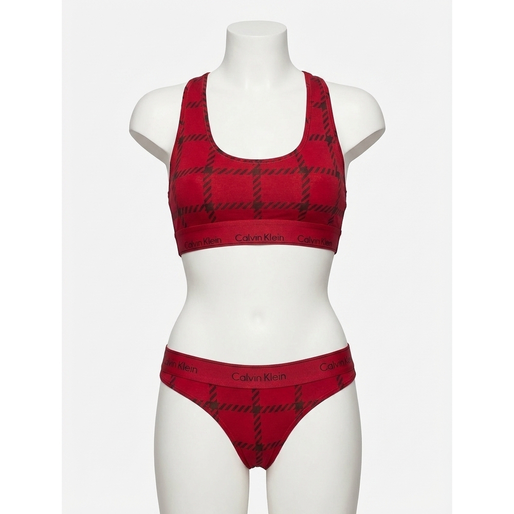 NEW CALVIN KLEIN modern cotton graphic bralette in rustic red